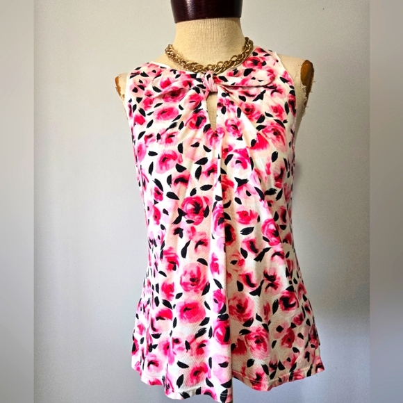 Kate Spade Dream A Little Dream Pink Floral Sleeveless Cotton Top With Bow. Sm - Picture 2 of 11